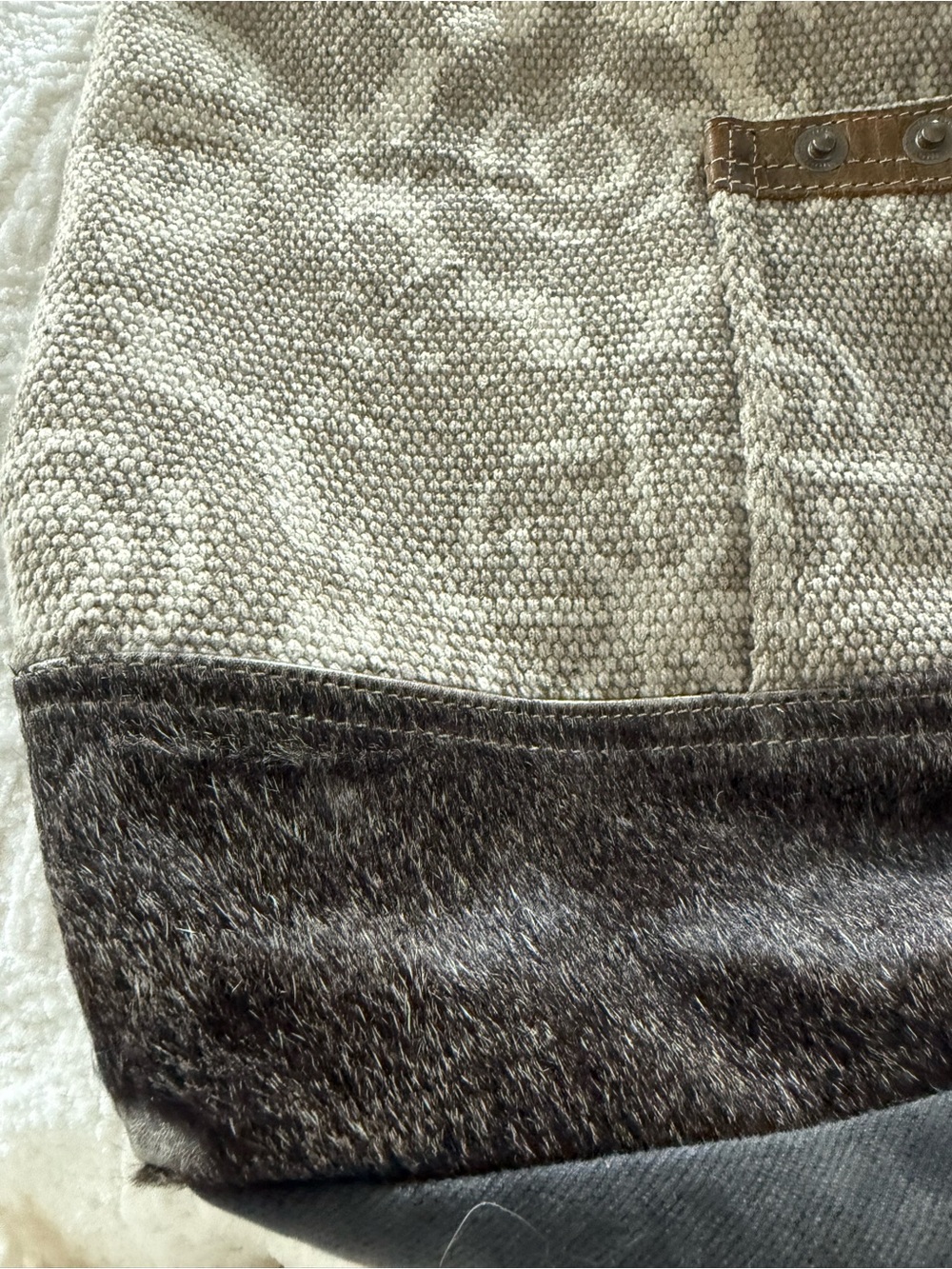 Myra Bag Tan and Cream Woven Crossbody with Printed Lining - Picture 5 of 5